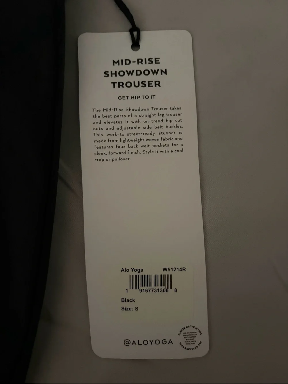 NWT Alo Yoga Mid-Rise Showdown Trouser Pants Black Small